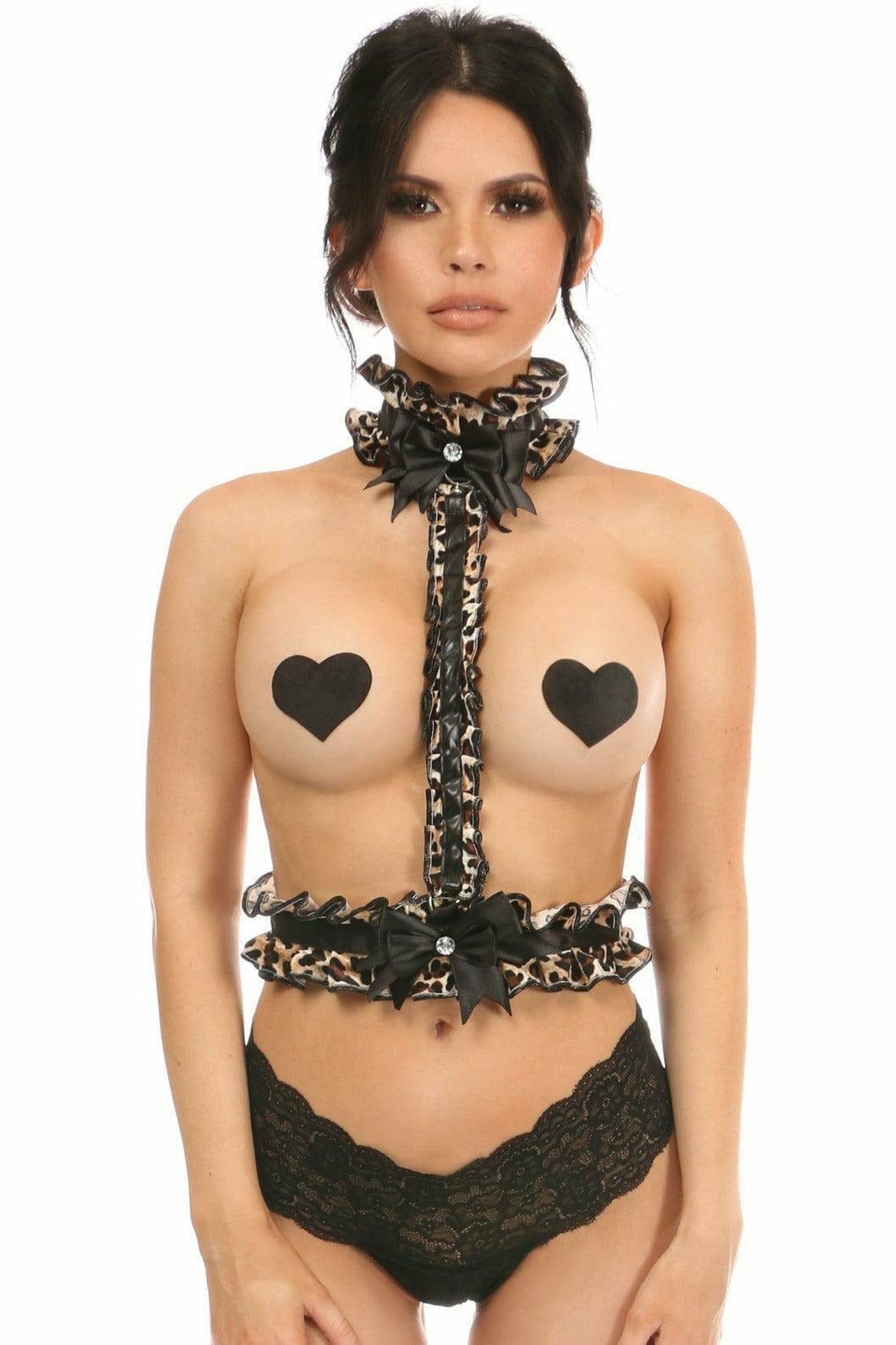 Sexy Leopard Velvet Single Strap Body Harness Musotica.com