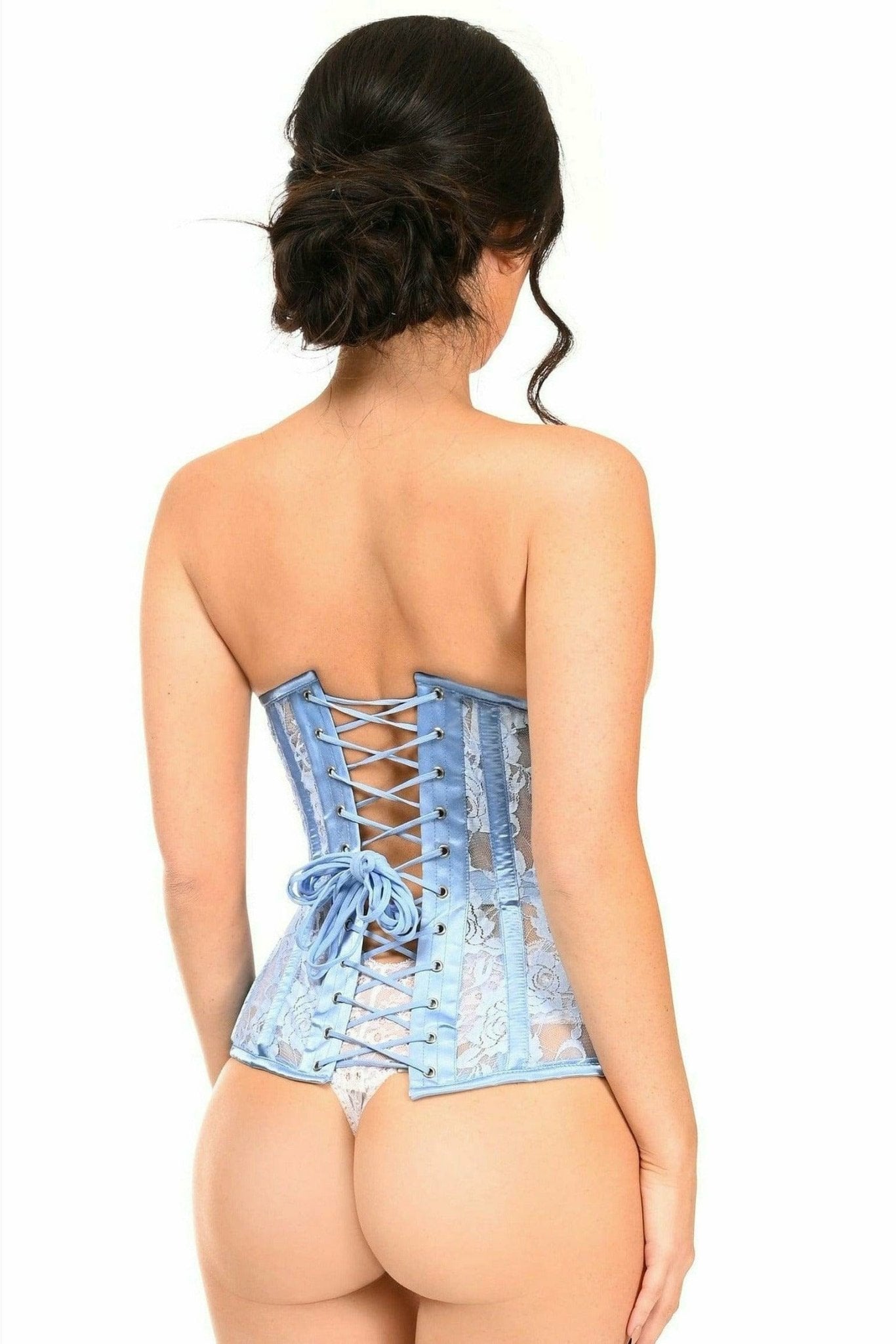 Sexy Light Blue Sheer Lace Underwire Open Cup Underbust Corset Musotica.com