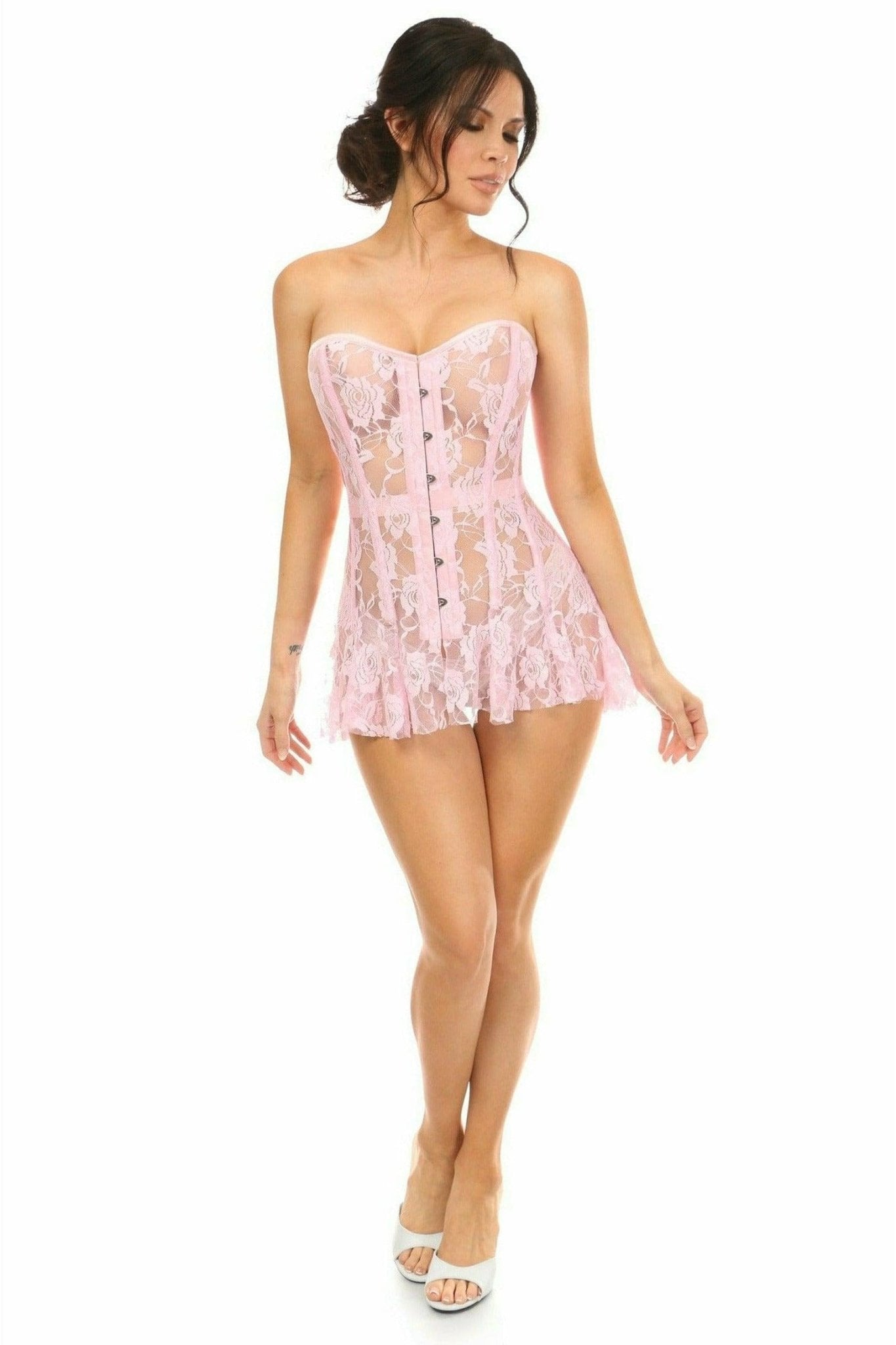 Sexy Light Pink Sheer Lace Corset Dress Musotica.com
