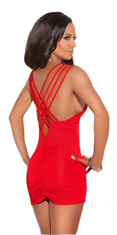 Sexy Lit Red Deep V Plunge Criss Cross Mini Dress Musotica.com