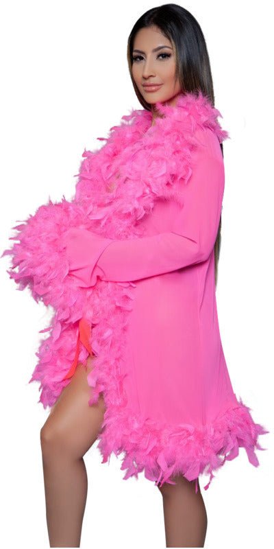 Sexy Long Boa Feather Robe in Hot Pink Musotica.com