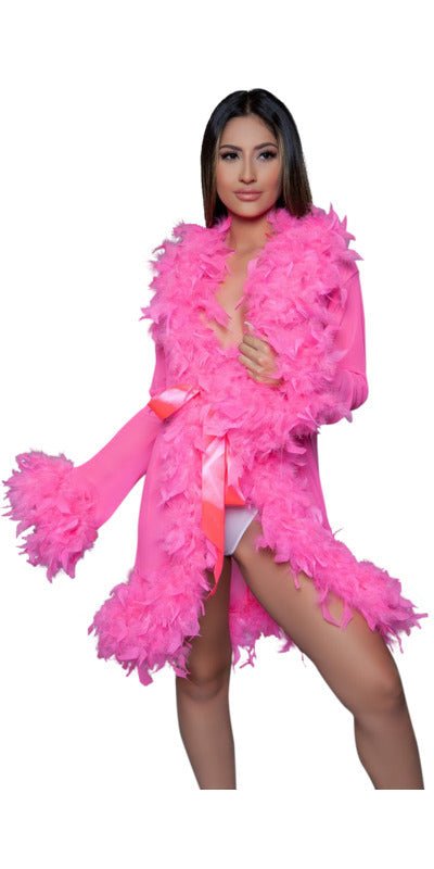 Sexy Long Boa Feather Robe in Hot Pink Musotica.com