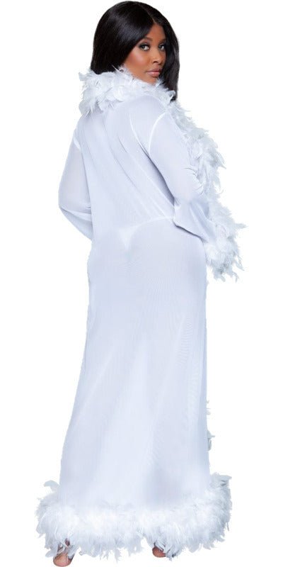 Sexy Long Boa Glamour Robe in White Musotica.com