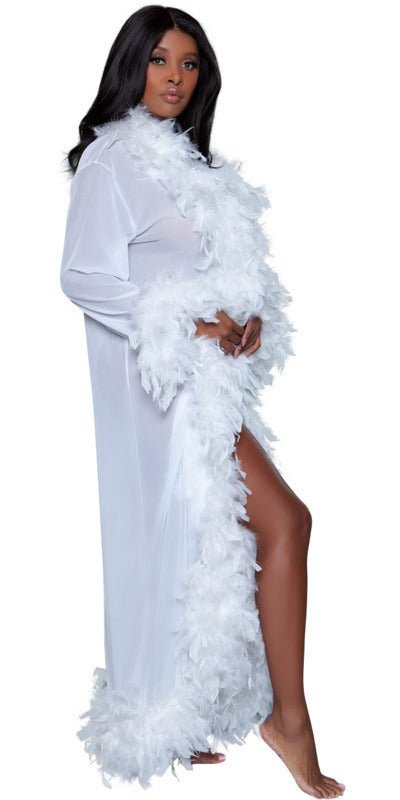Sexy Long Boa Glamour Robe in White Musotica.com