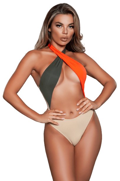 Sexy Maddie Colorblock Criss Cross Halterneck Swimsuit Musotica.com