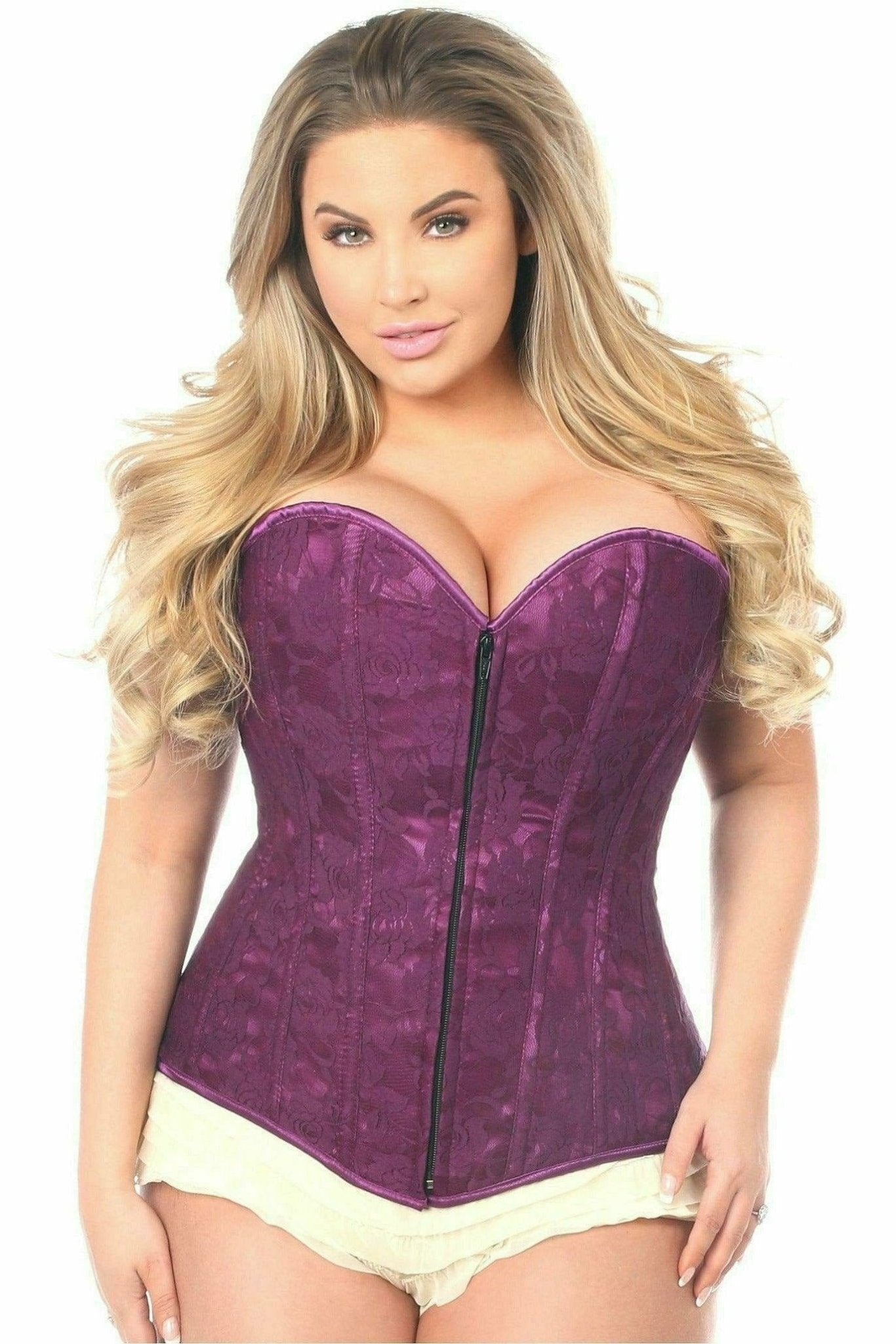 Sexy Magenta Lace Overbust Corset with Zipper Musotica.com