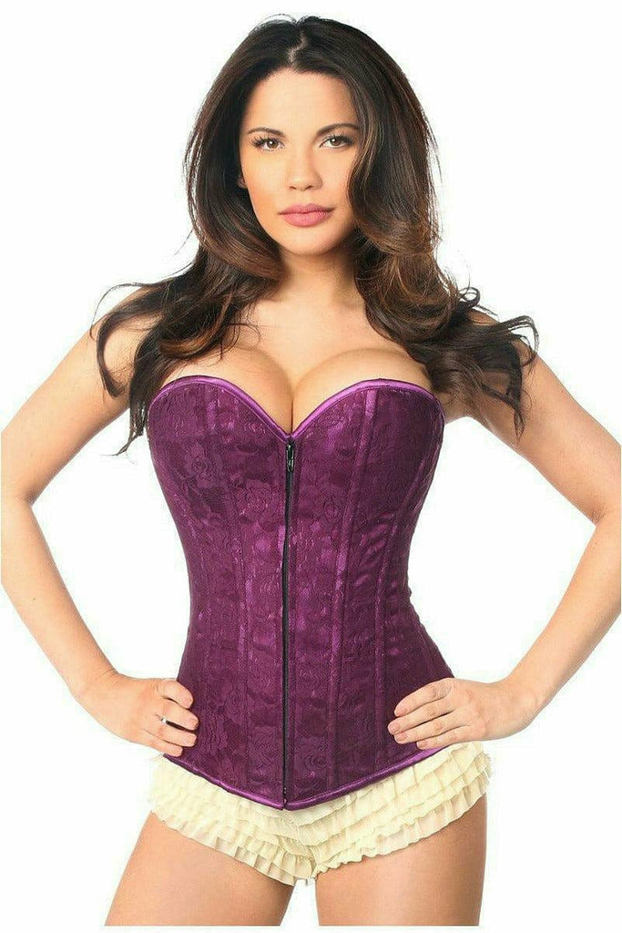 Sexy Magenta Lace Overbust Corset with Zipper Musotica.com