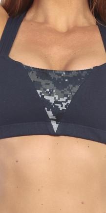 Sexy Multi String Cross Cross Back Tactical Blueberry Pixilated Camo Work Out Top - Navy Blue/Blue Musotica.com