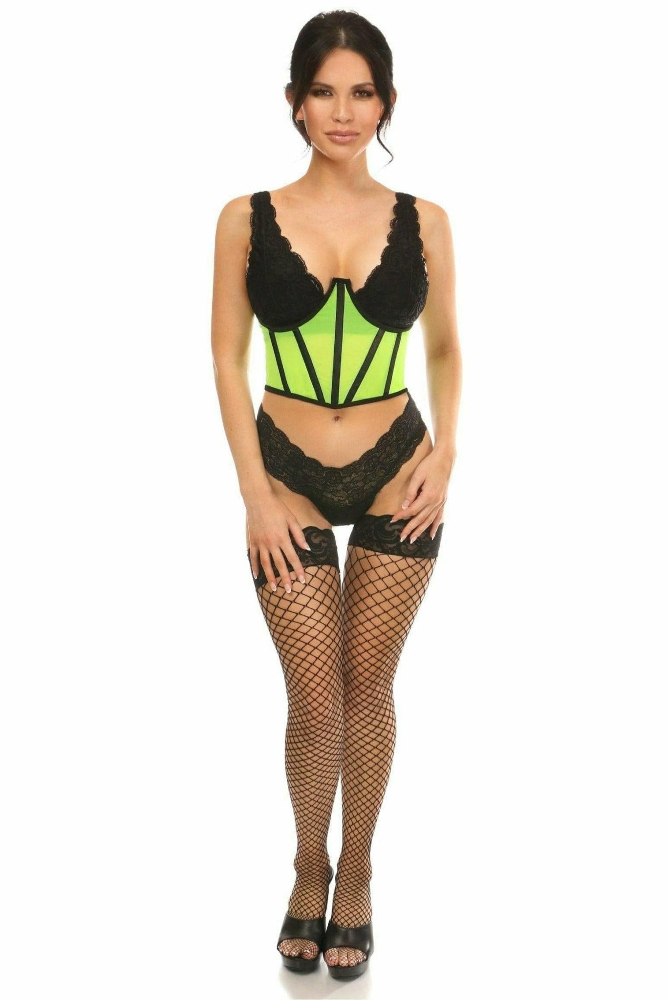 Sexy Neon Green Mesh Open Cup Waist Cincher Musotica.com