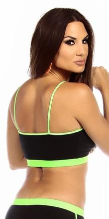 Sexy Neon Trim Fit Principle Athletic Crop Sports Bra Top - Black/Neon Green Musotica.com