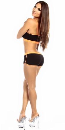Sexy Neon Trim Fit Principle Athletic Crop Sports Bra Top - Black/Neon Orange Musotica.com