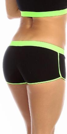 Sexy Neon Trim Fit Super Set Low Rise Athletic Gym Shorts - Black/Neon Green Musotica.com