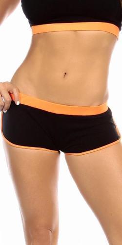 Close-up of a woman wearing Sexy Neon Trim Fit Super Set Low Rise Athletic Gym Shorts, showcasing the low-rise fit and neon trim detail.