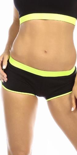 Sexy Neon Trim Fit Super Set Low Rise Athletic Gym Shorts - Black/Neon Yellow Musotica.com