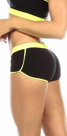 Sexy Neon Trim Fit Super Set Low Rise Athletic Gym Shorts - Black/Neon Yellow Musotica.com