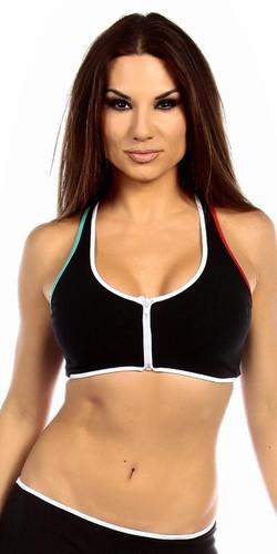 Sexy Neon Trim Zip Front Fourth Dimension Athletic Stretch Sports Bra Top - Multi Trim Musotica.com