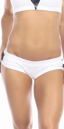Sexy Night Vision Athletic Mini Shorts featuring low rise, scrunch back, and digital camouflage accents, modeled on a woman's abdomen.