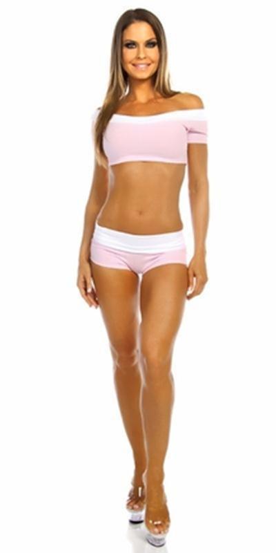 Sexy Off The Shoulder Namaste Yoga Work Out Gym Top - Baby Pink/White Musotica.com