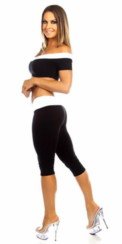 Sexy Off The Shoulder Namaste Yoga Work Out Gym Top - Black/White Musotica.com