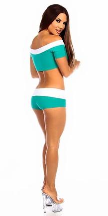 Sexy Off The Shoulder Namaste Yoga Work Out Gym Top - Teal/White Musotica.com