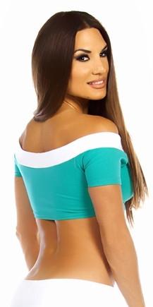 Sexy Off The Shoulder Namaste Yoga Work Out Gym Top - Teal/White Musotica.com
