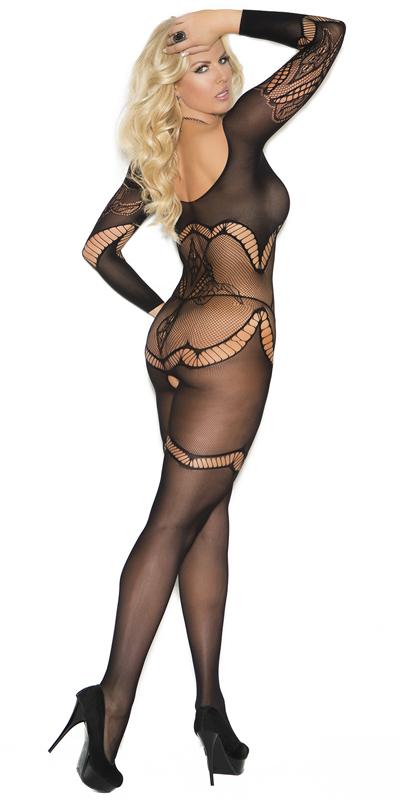 Sexy Plus Size Blast Long Sleeve Floral Crochet Bodystocking Musotica.com