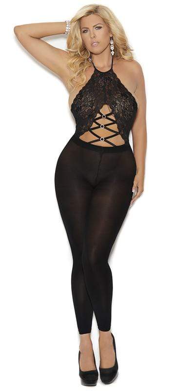 Sexy Plus Size Glow Lace and Sheer Criss Cross Bodystocking Musotica.com