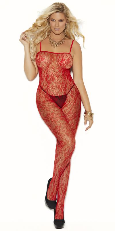 Sexy Plus Size Read Rose Floral Lace Bodystocking Musotica.com