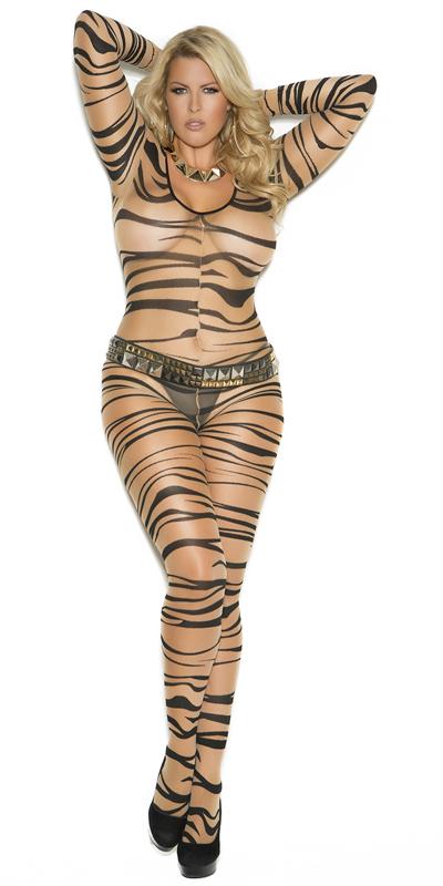 Sexy Plus Size Sheer Zebra Long Sleeve Bodystocking Musotica.com