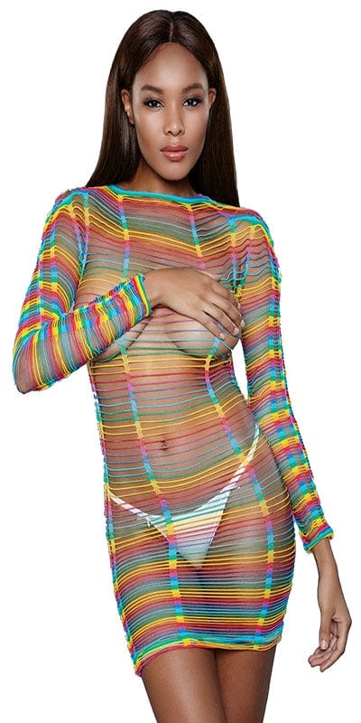 Sexy Rainbow Fishnet Burned Desire Mini Dress Musotica.com