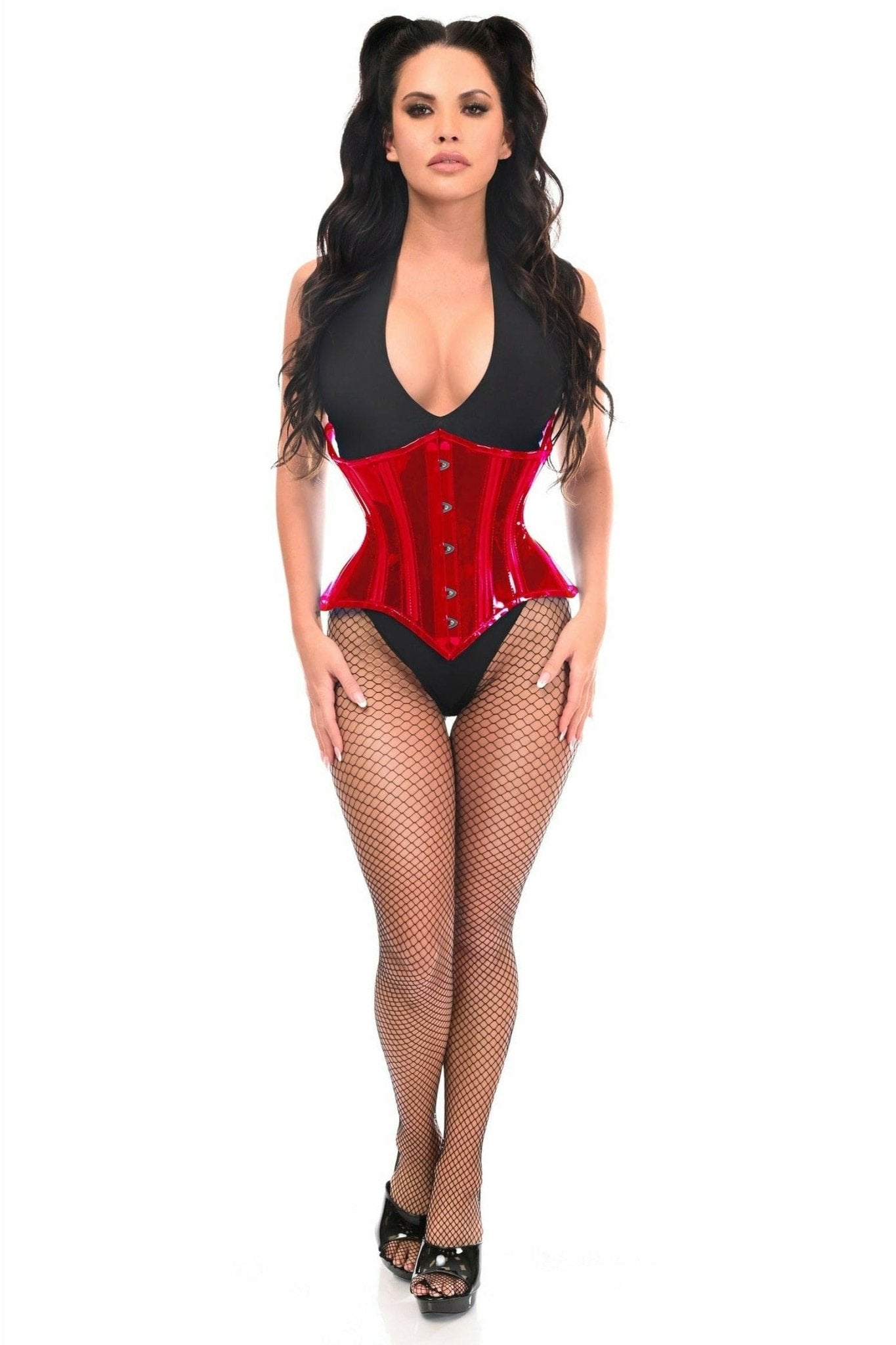 Sexy Red Clear Curvy Underbust Waist Cincher Corset Musotica.com