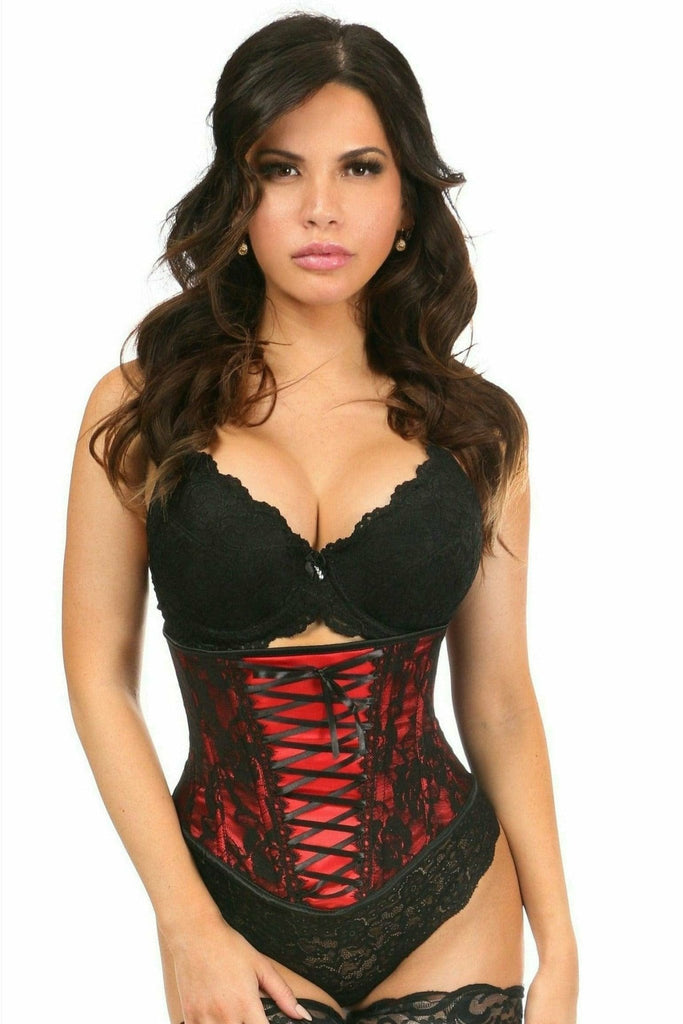 Sexy Red Lace-Up Under Bust Corset with Black Lace Musotica.com