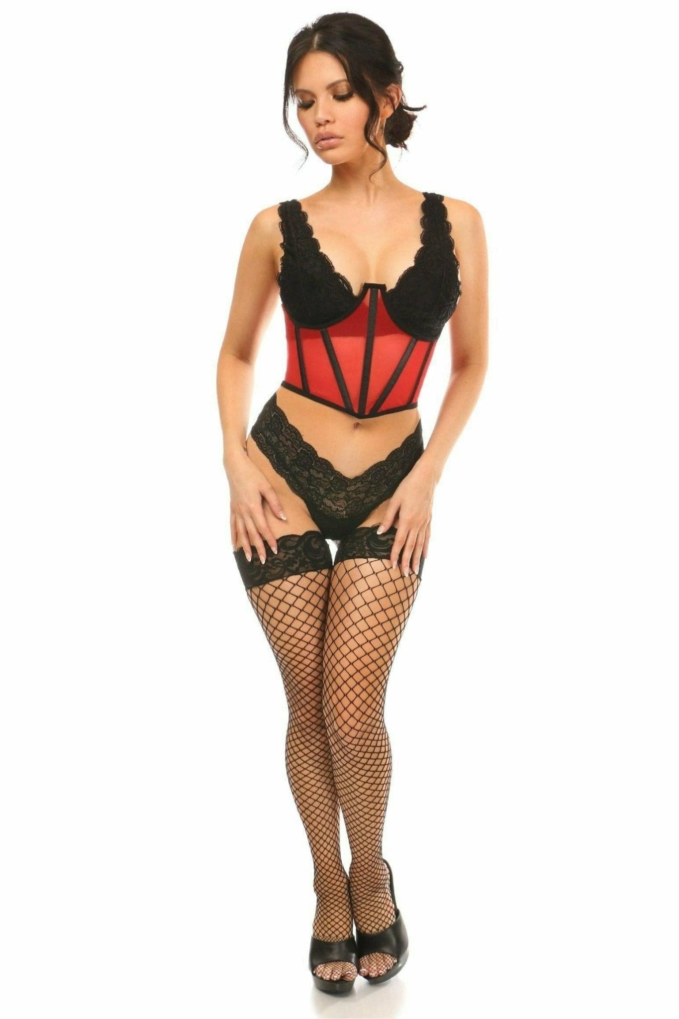 Sexy Red Mesh Open Cup Waist Cincher Musotica.com