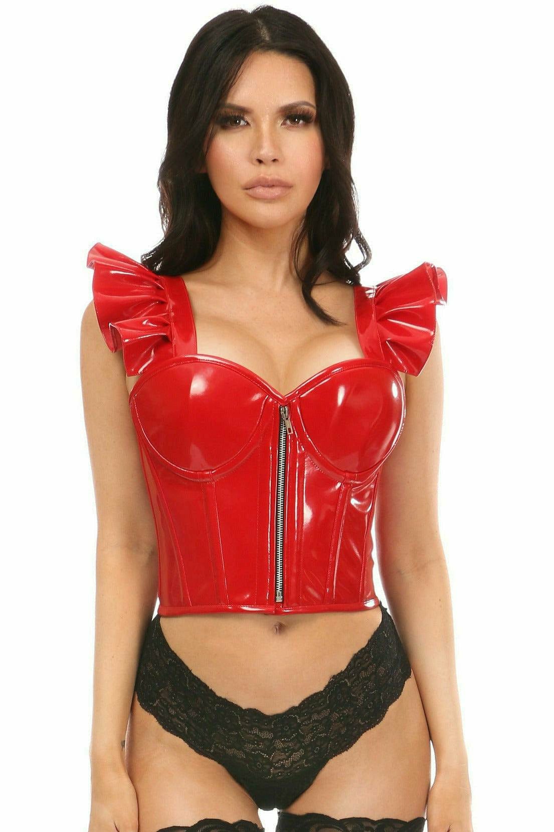 Sexy Red Patent Bustier Top with Ruffle Sleeves Musotica.com