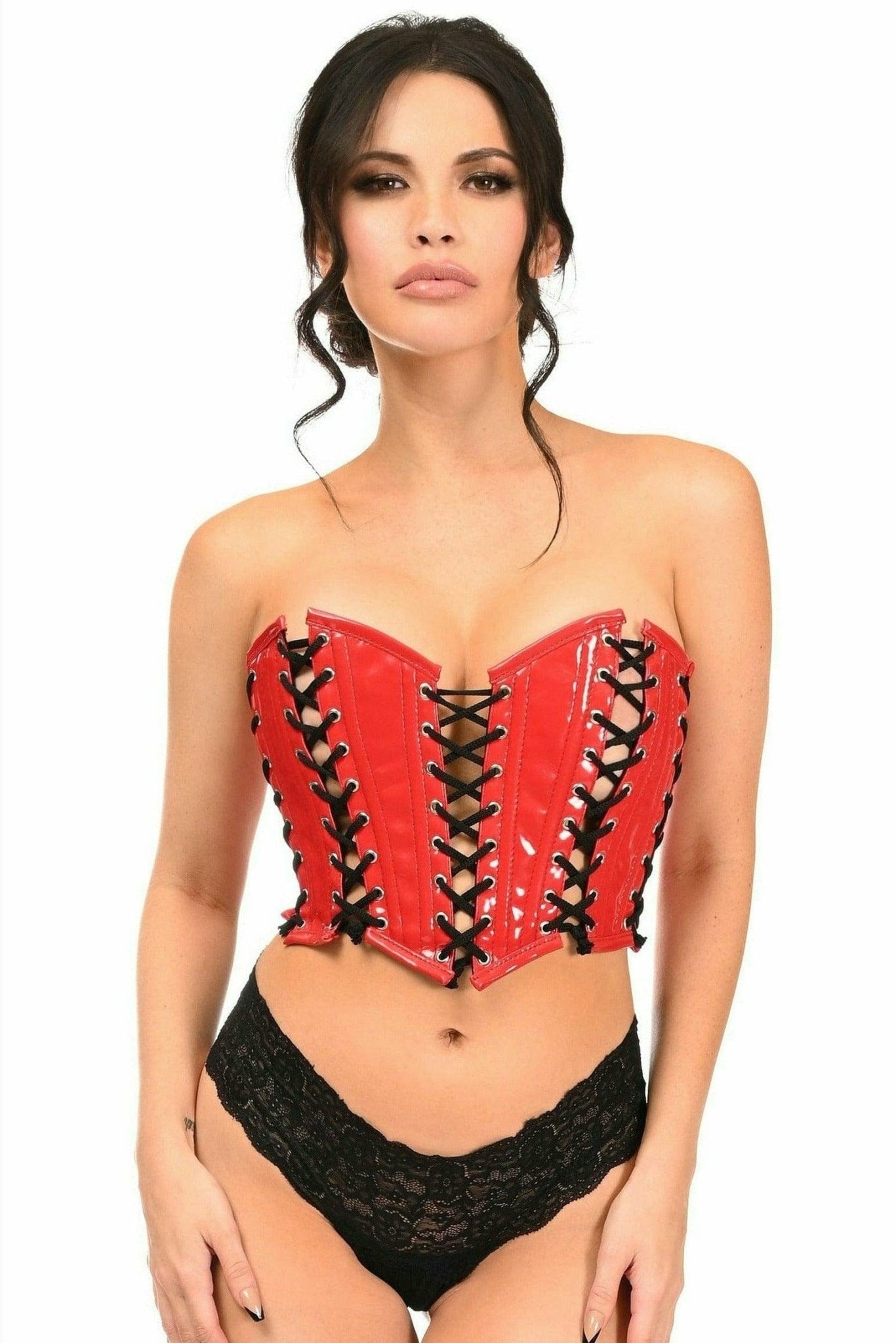 Sexy Red Patent with Black Lacing Lace-Up Bustier Musotica.com