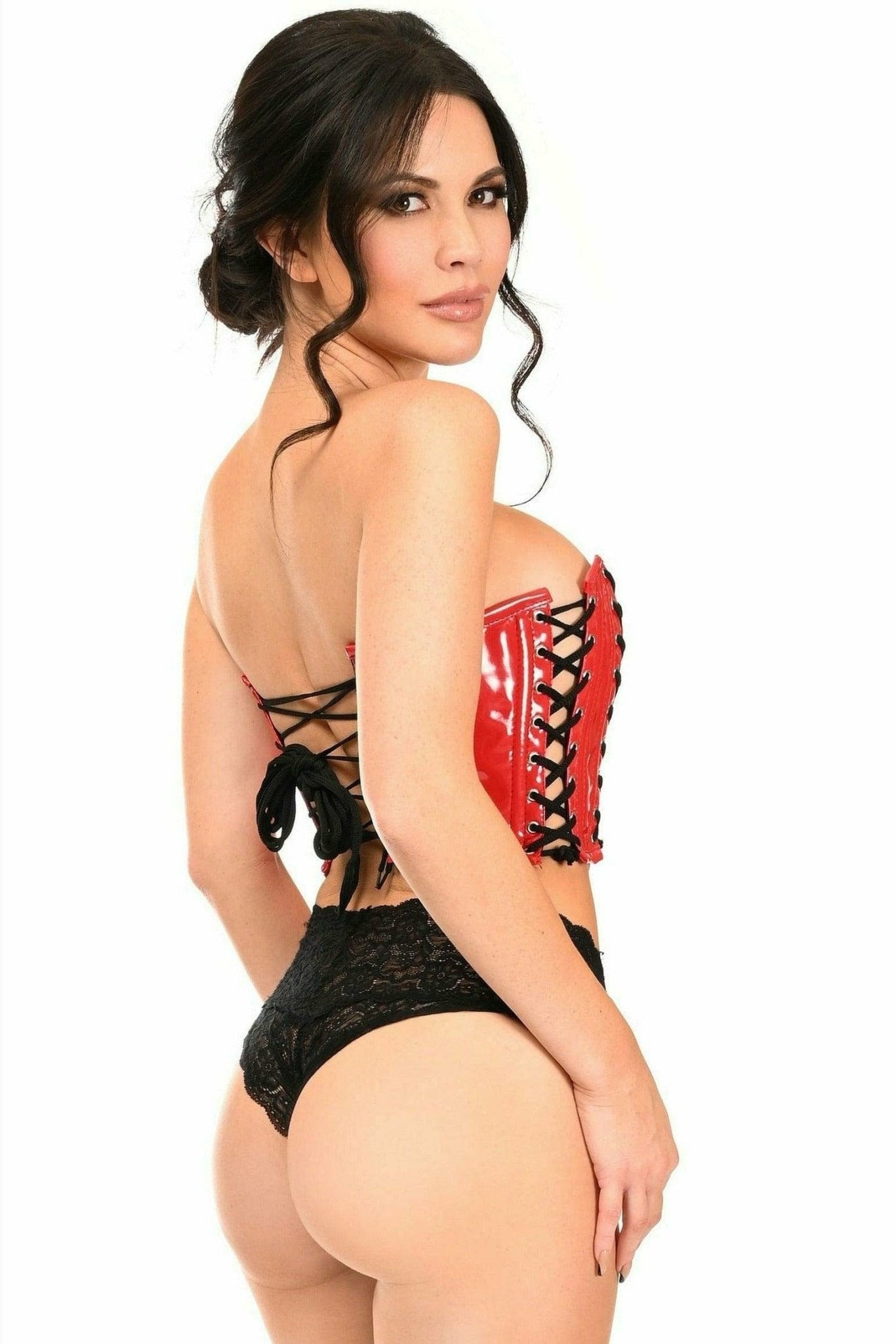 Sexy Red Patent with Black Lacing Lace-Up Bustier Musotica.com