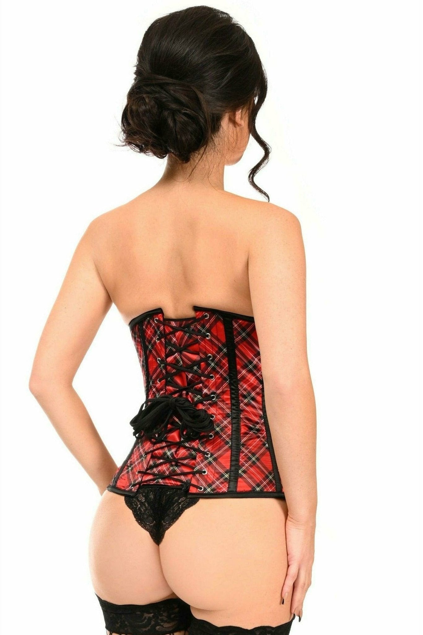 Sexy Red Plaid Open Cup Underwire Underbust Corset Musotica.com