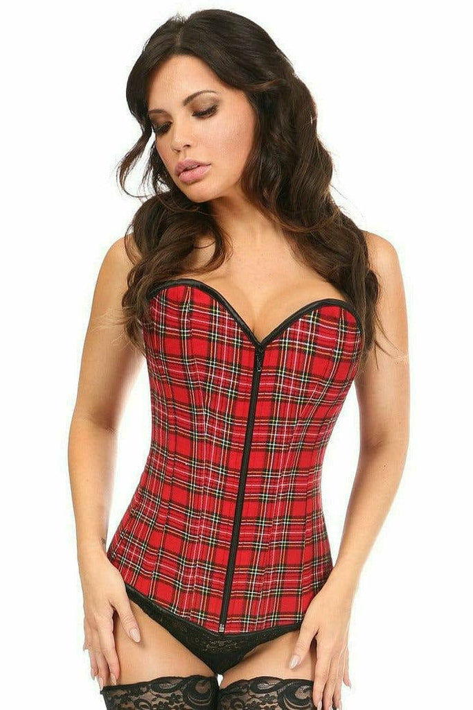 Sexy Red Plaid Overbust Corset Musotica.com