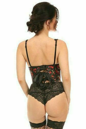 Sexy Red Roses Satin Open Cup Waist Cincher Musotica.com