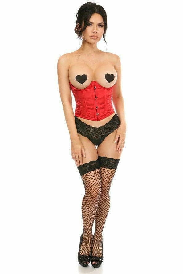 Sexy Red Satin Open Bust Underwire Short Underbust Corset Musotica.com