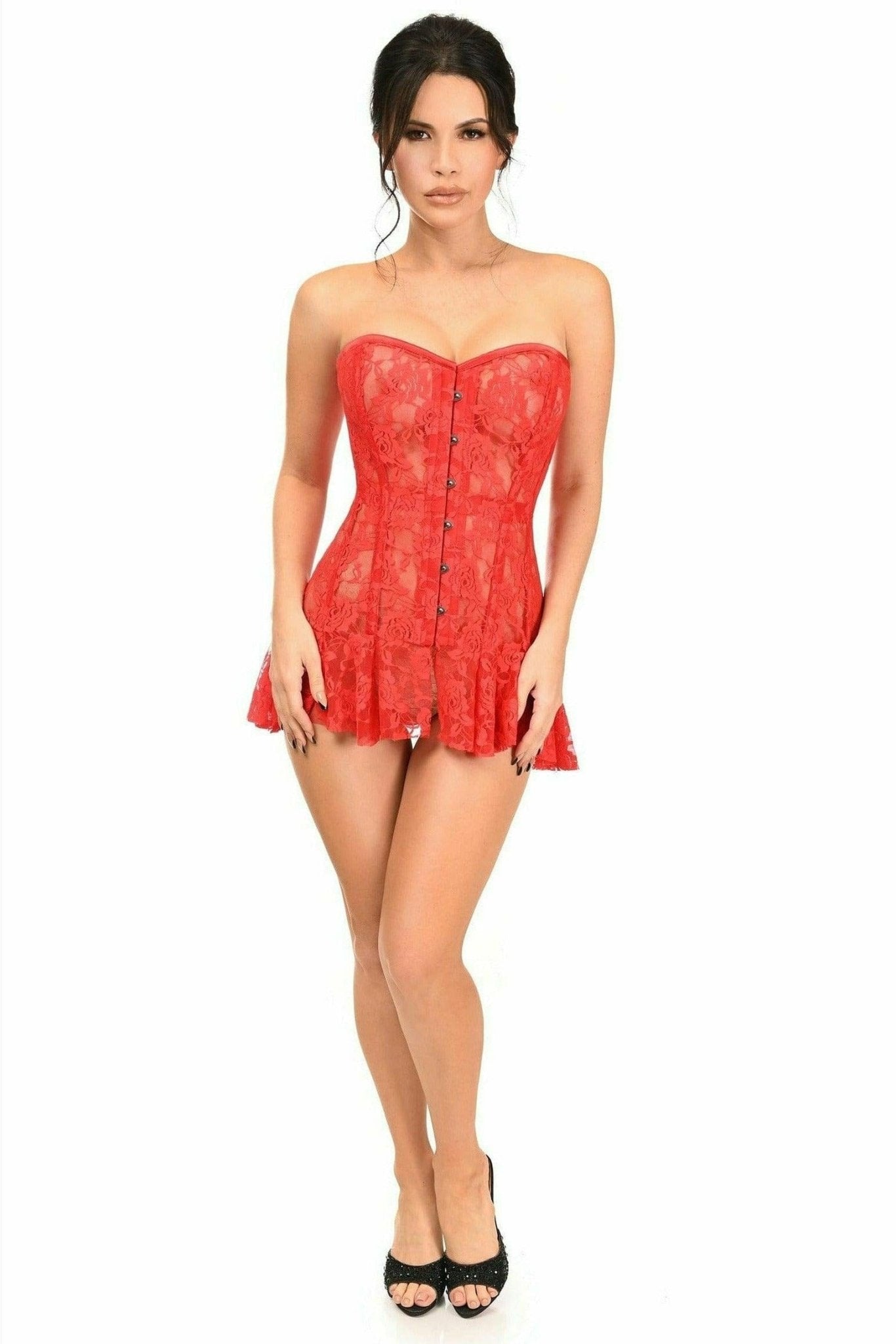 Sexy Red Sheer Lace Corset Dress Musotica.com