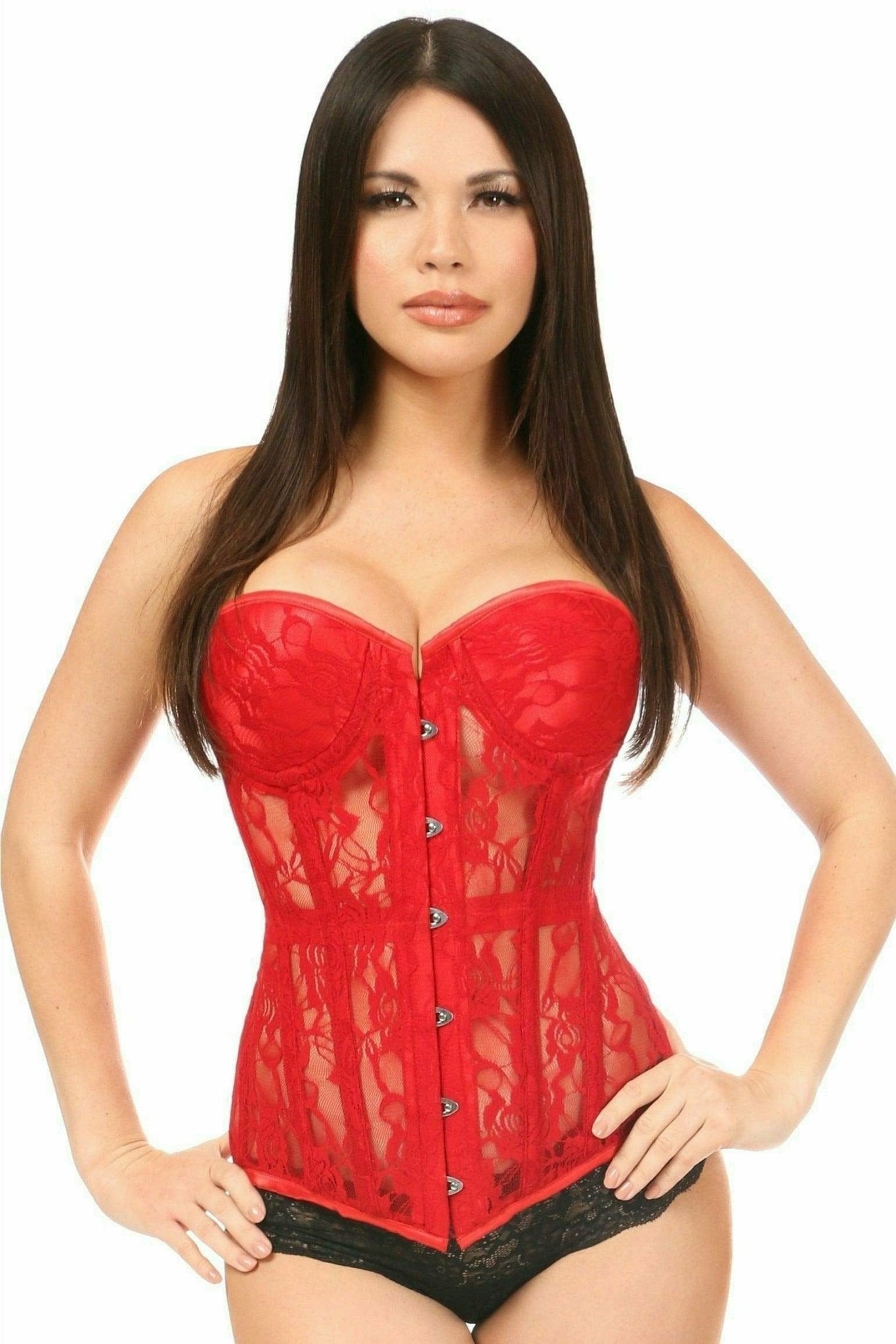 Sexy Red Sheer Lace Underwire Corset Musotica.com