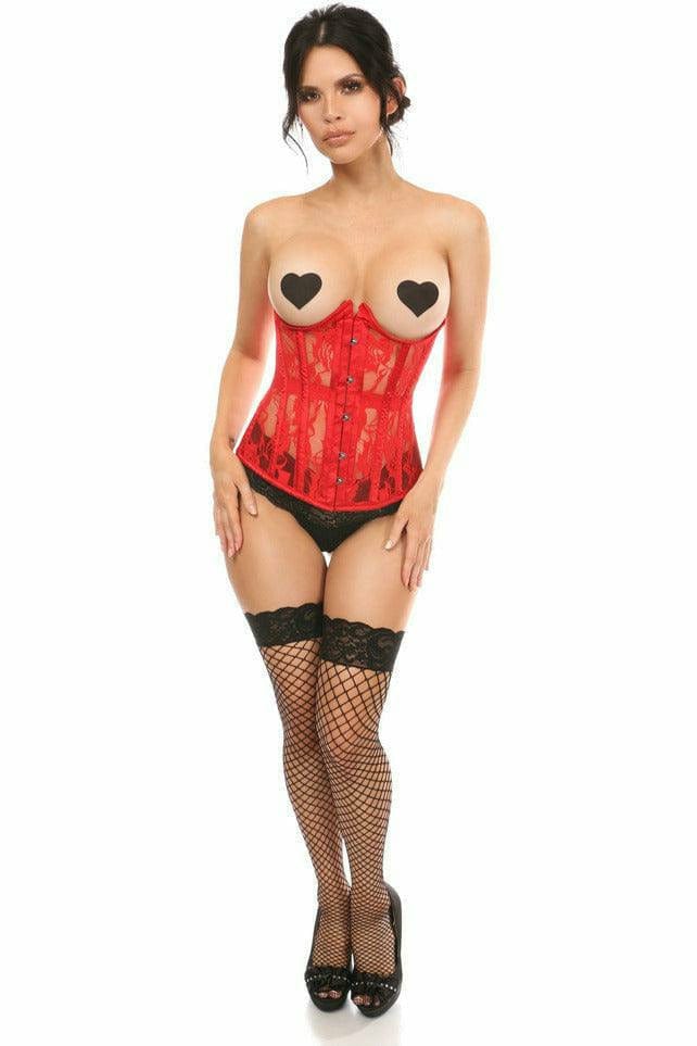 Sexy Red Sheer Lace Underwire Open Cup Underbust Corset Musotica.com
