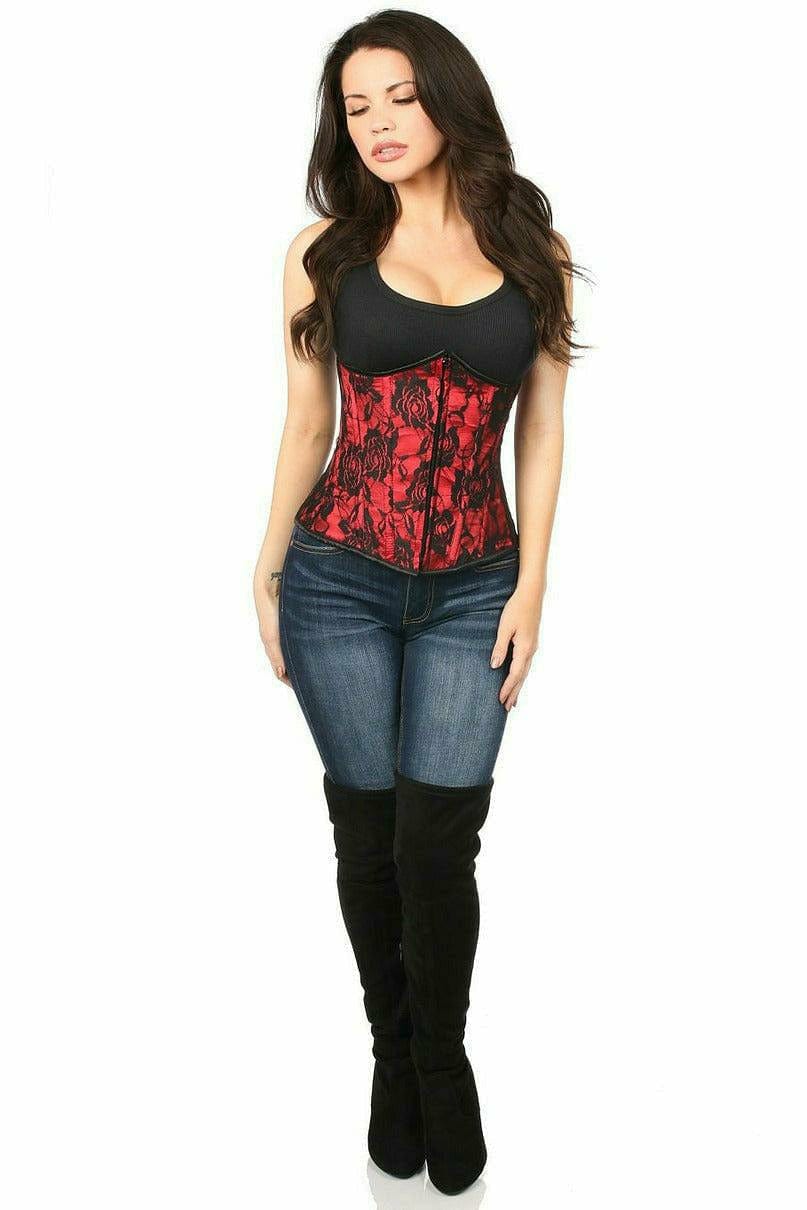 Sexy Red Underbust Corset with Black Lace Overlay Musotica.com