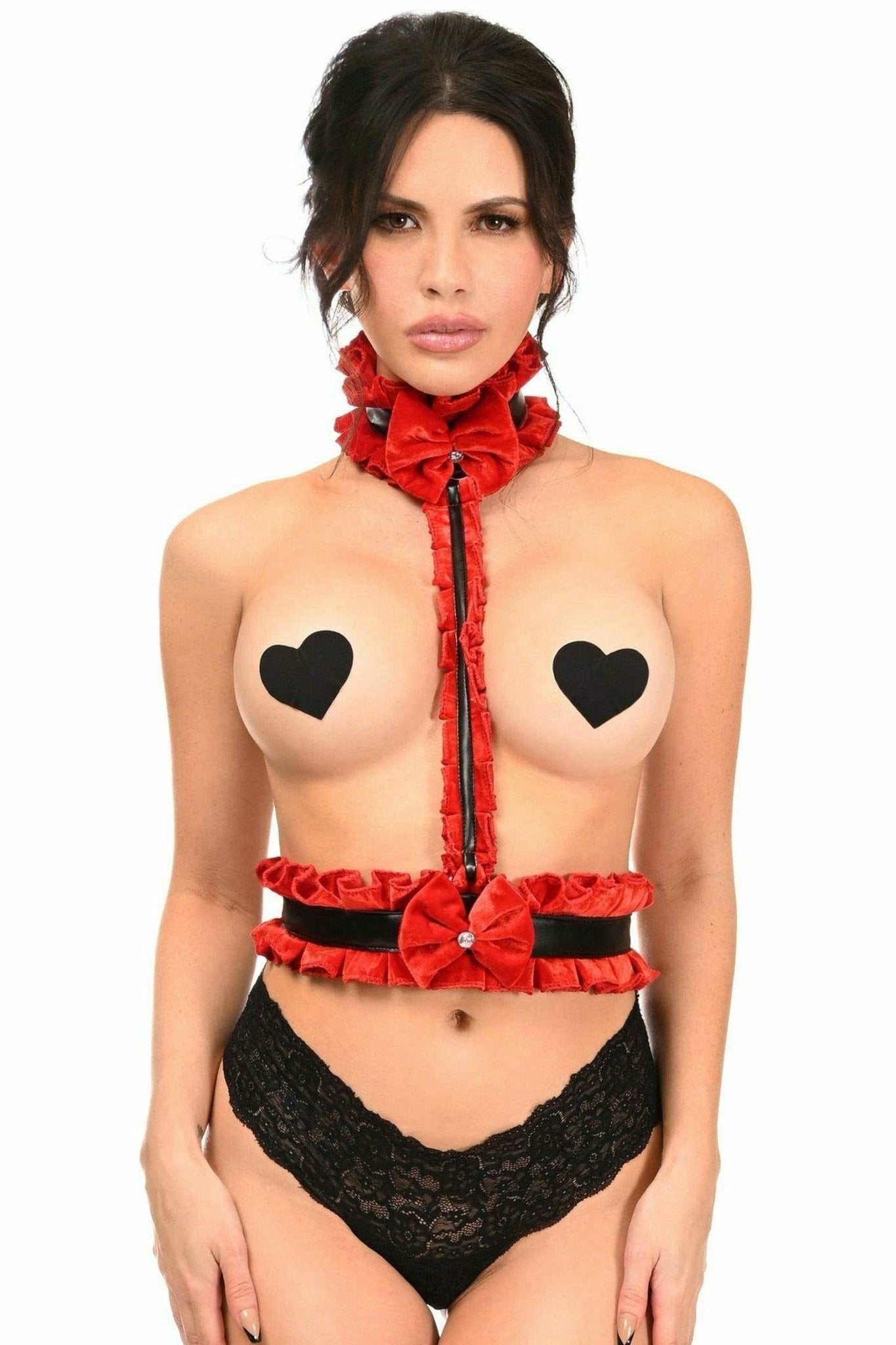 Sexy Red Velvet & Faux Leather Single Strap Body Harness Musotica.com