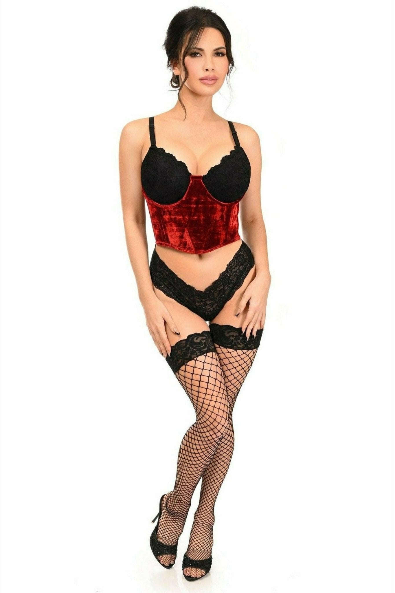 Sexy Red Velvet Underwire Waist Cincher Corset Musotica.com
