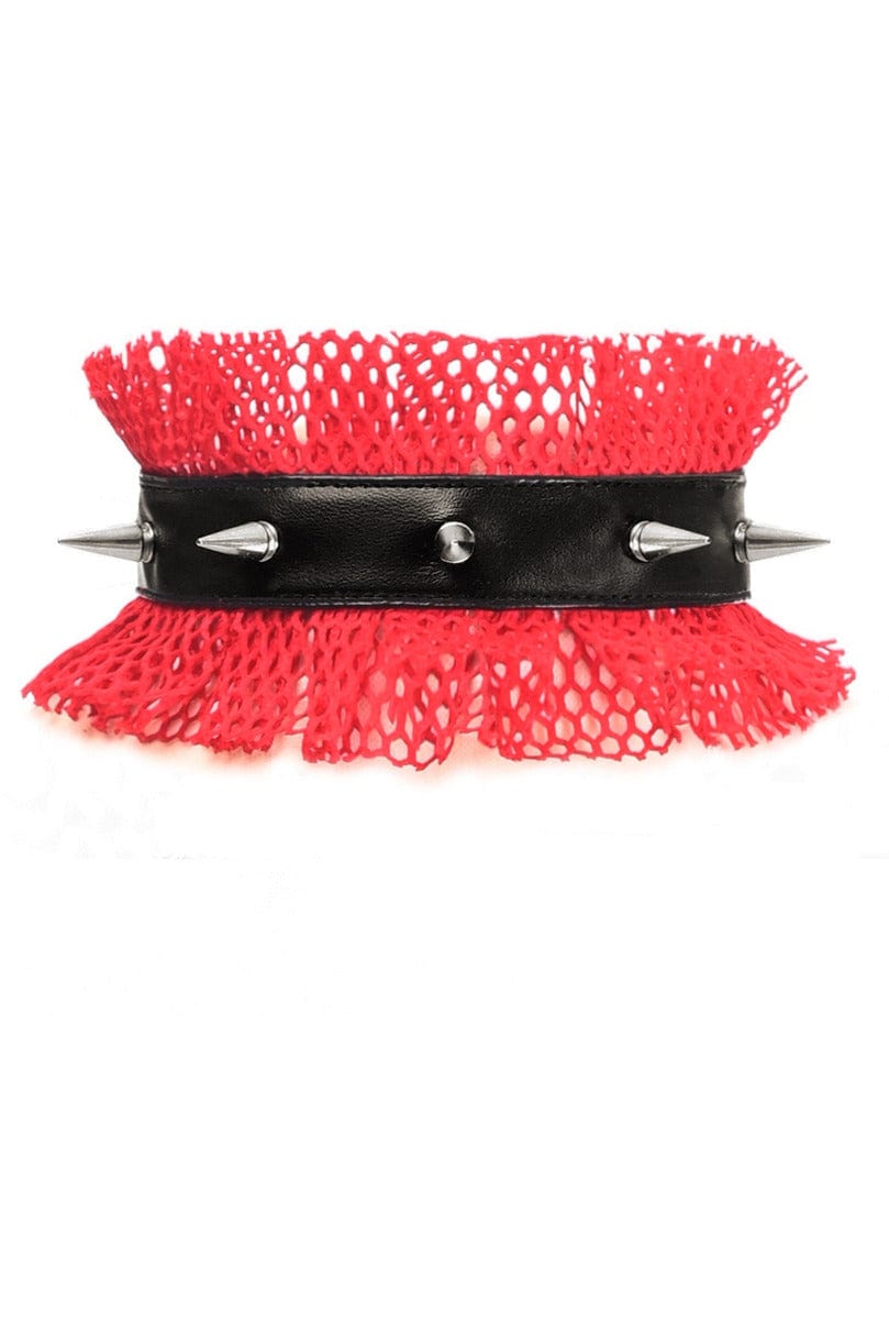 Sexy Red With Black Fishnet Spike Choker Musotica.com