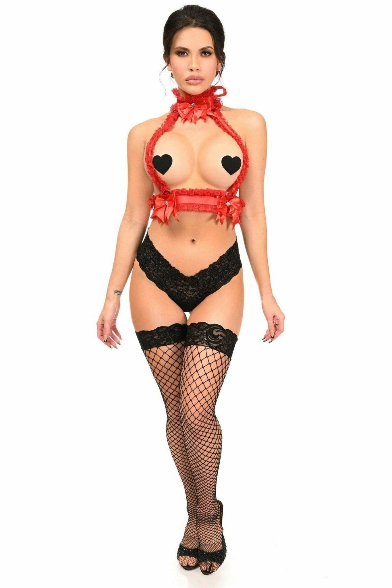 Sexy Red with Red Lace Double Strap Body Harness Musotica.com