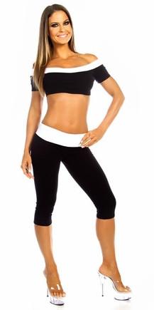 Sexy Roll Down Sport Band Stretch To Fit Shred Capri Yoga Leggings - Black/White Musotica.com