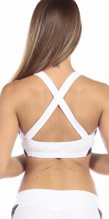 Sexy Seaman Criss Cross Athletic Navy Blue Sports Bra Top - White/Blue Musotica.com